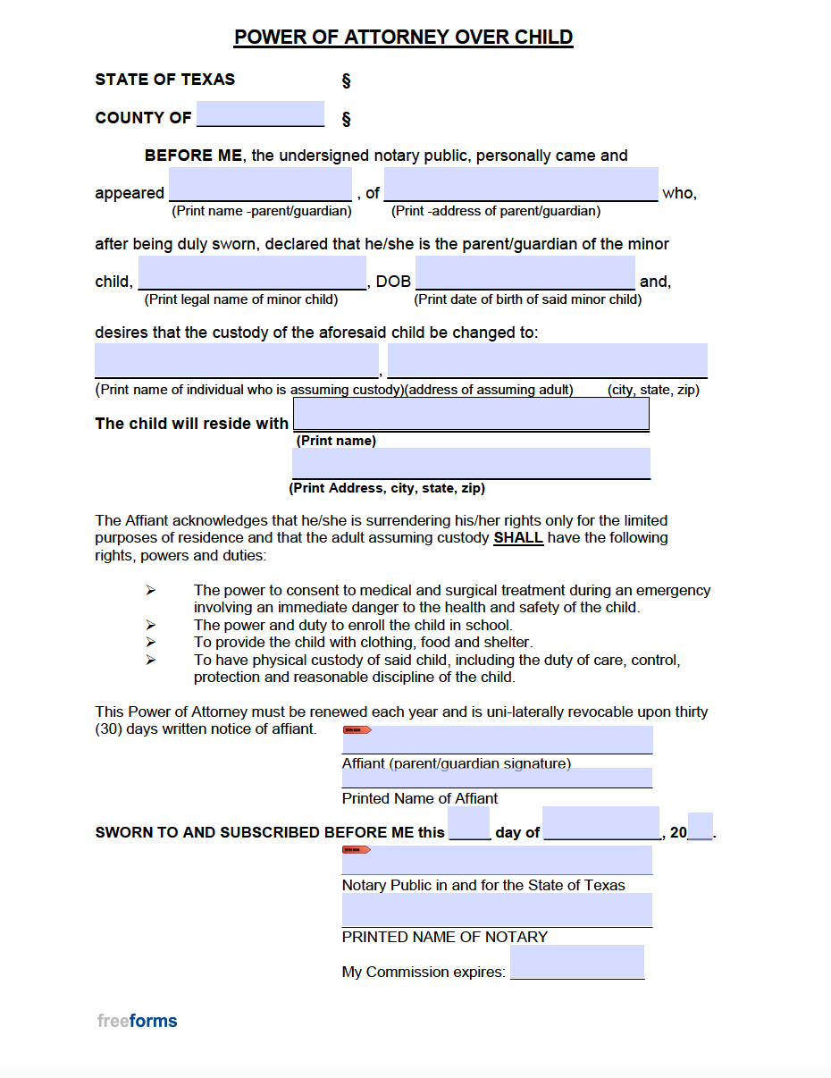 Free Texas Minor Child Power Of Attorney Form PDF Free Texas Minor Child Power Of Attorney Form PDF