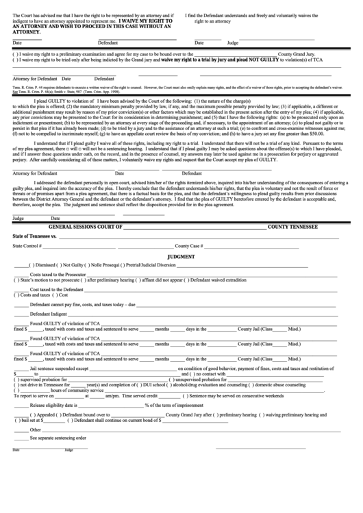 Judgment Tennessee General Sessions Court Printable Pdf Download