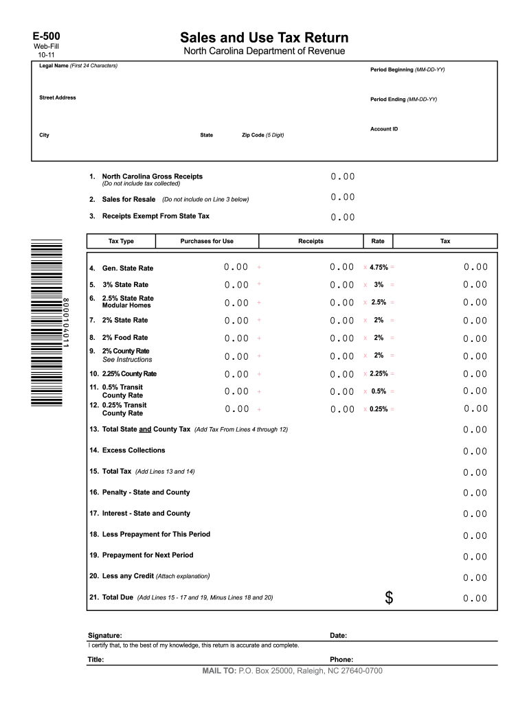 Nc Department Of Revenue Sales And Use Tax E500 Form Pdf Download 2008