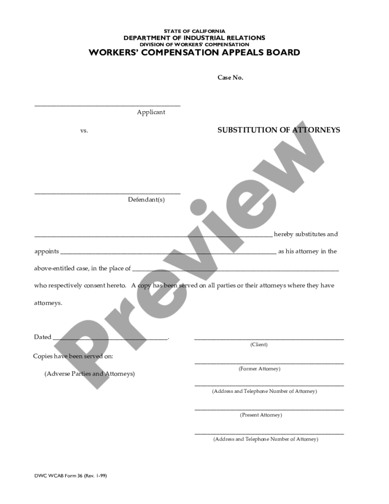 Orange California Substitution Of Attorney For Workers Compensation 