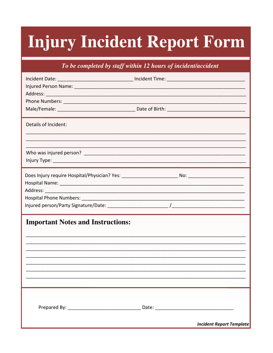 Printable Incident Report Form Template Printable Templates Printable Incident Report Form Template Printable Templates