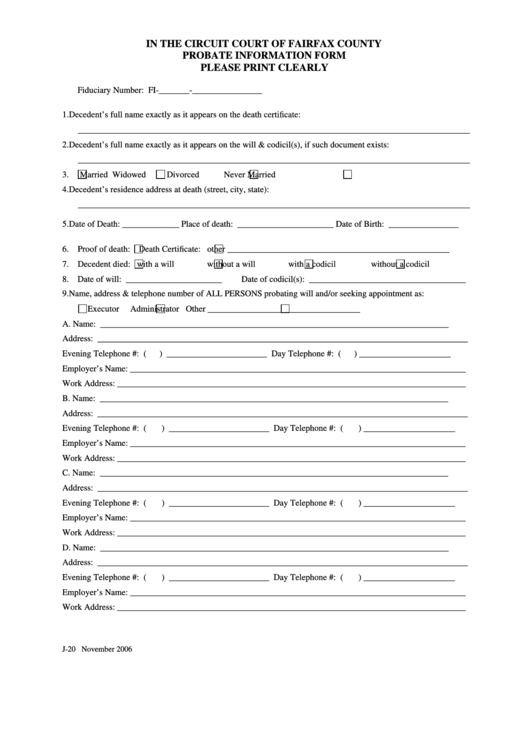 Probate Information Form Ccr J 20 Printable Pdf Download Probate Information Form Ccr J 20 Printable Pdf Download