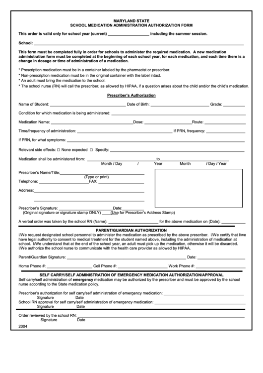 School Medication Administration Form 2004 Printable Pdf Download School Medication Administration Form 2004 Printable Pdf Download