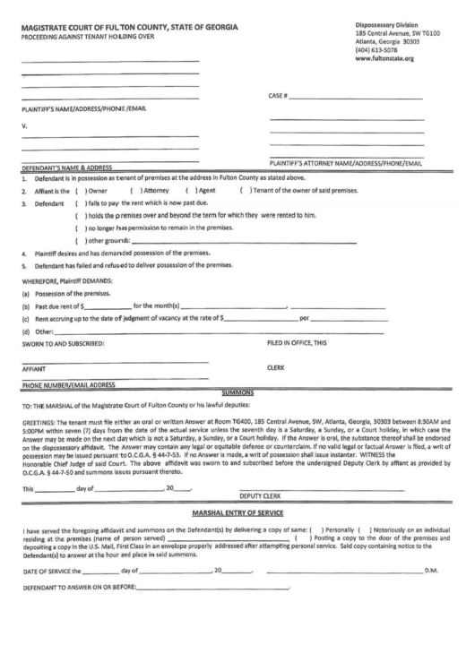 Summons Magistrate Court Of Fulton County State Of Georgia 
