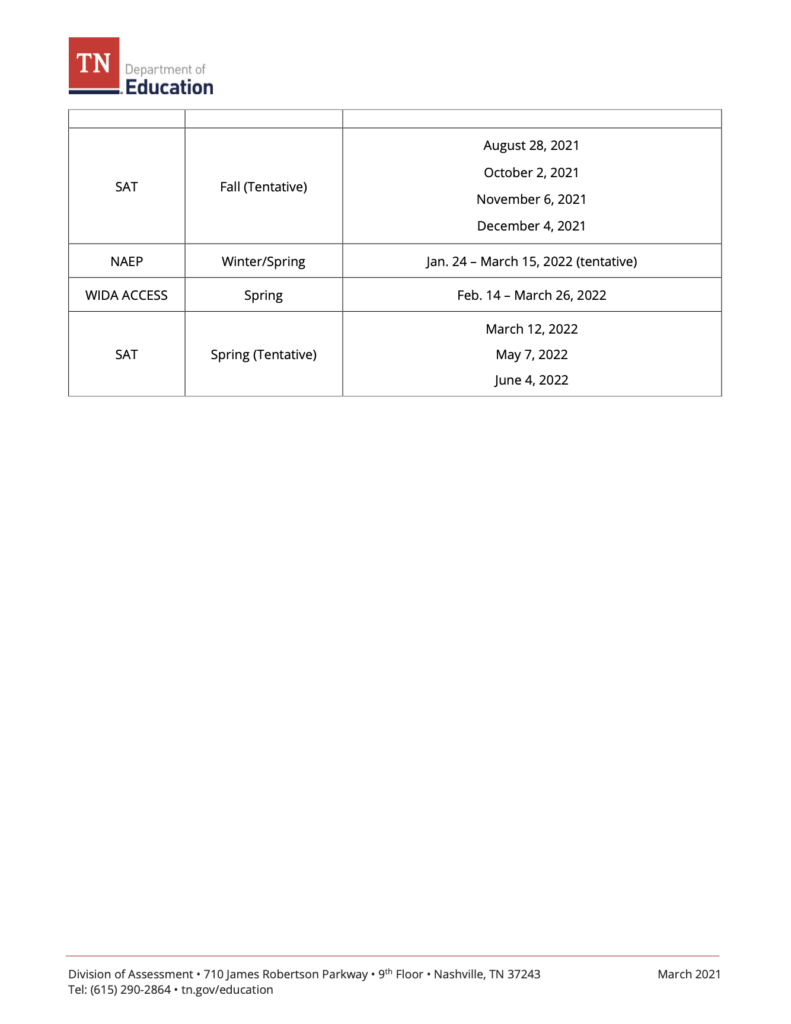 Test Assessment Dates Perry County Schools
